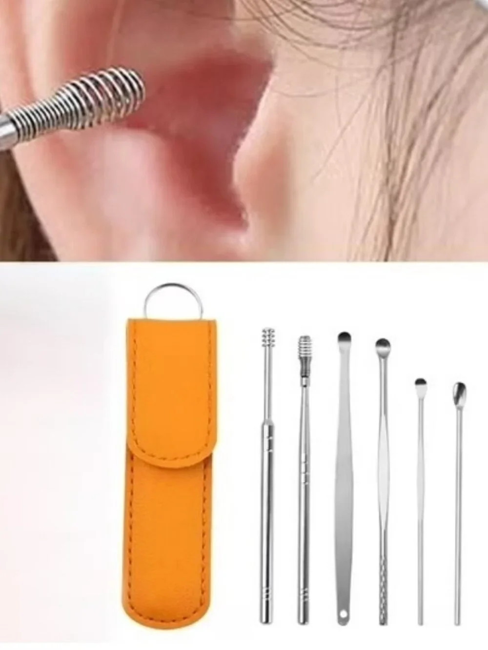 [NEW] Men's Stainless Steel 360° Spiral Earwax Cleaner Tool Set + Leather Case